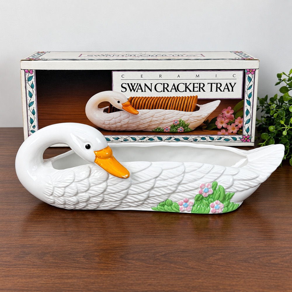Vintage Swan Cracker Tray White Ceramic Giftco with Box